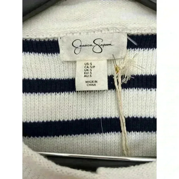 Jessica Simpson Nautical Striped Women's Cardigan White & Blue Gold Size L NWT - Picture 7 of 8